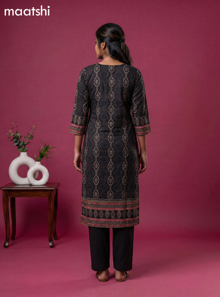 Black Cotton Ikat Weaves & Embroidery Work Straight Kurti