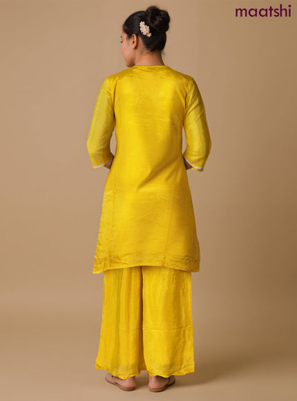 Art Silk Festive wear salwar suit yellow with sequin & beaded work neck pattern and palazzo pant & chiffon dupatta