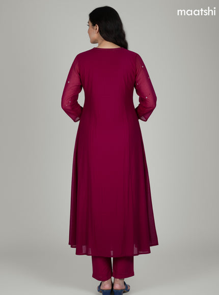 Dark Magenta Mul Chanderi Embroidery Work Anarkali Suit