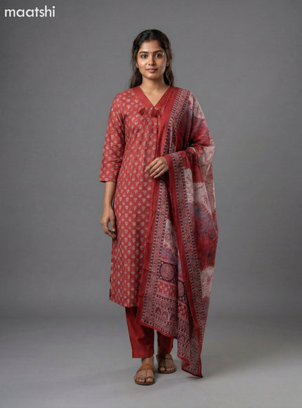 Maroon Modal Printed Straight Suit