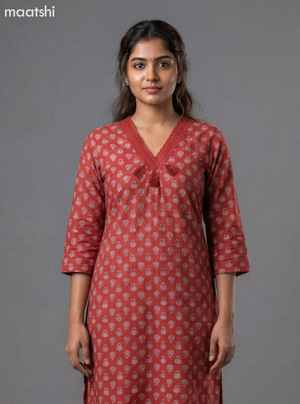 Maroon Modal Printed Straight Suit