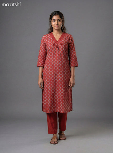 Maroon Modal Printed Straight Suit