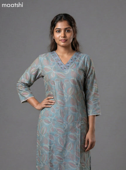 Teal Shade Art Silk Printed & Embroidery Work Straight Suit