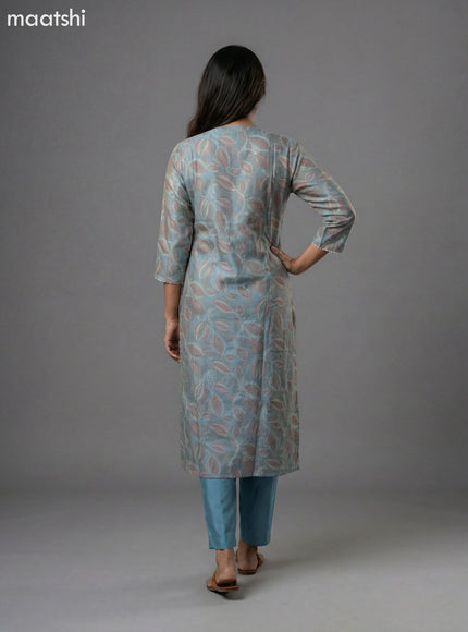 Teal Shade Art Silk Printed & Embroidery Work Straight Suit