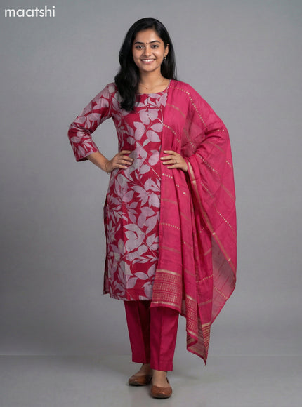 Pink Art Silk Floral Printed Straight Suit