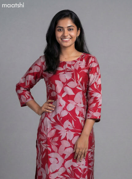 Pink Art Silk Floral Printed Straight Suit