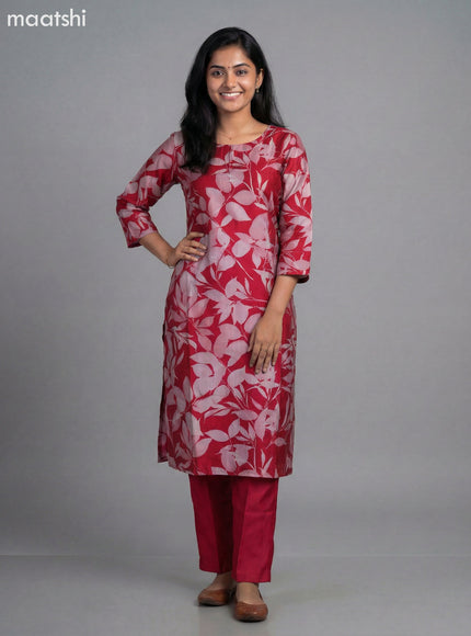 Pink Art Silk Floral Printed Straight Suit