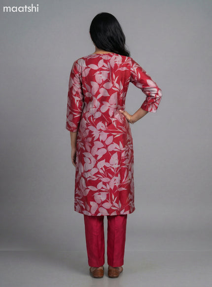 Pink Art Silk Floral Printed Straight Suit