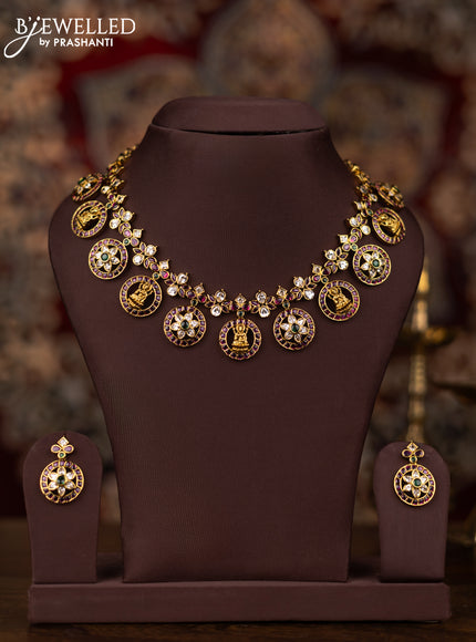 Antique necklace lakshmi & manga design with kemp and cz stones