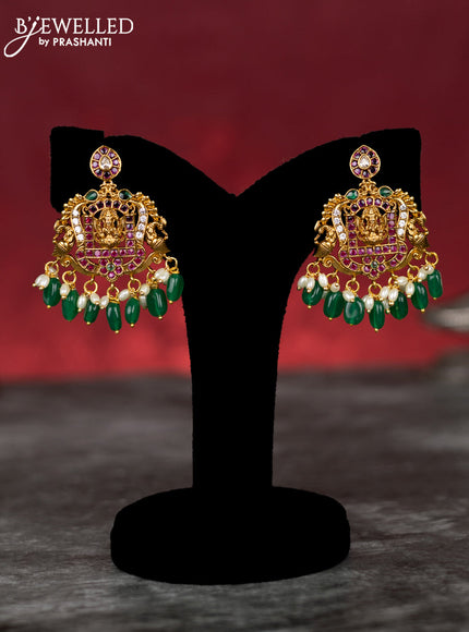 Antique guttapusalu necklace lakshmi & manga design with kemp & cz stones and pearl & green beads hangings