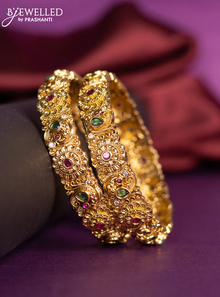 Antique bangles peacock design with kemp and cz stones