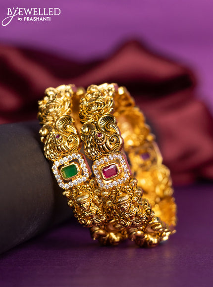 Antique bangles lakshmi design with kemp and cz stones