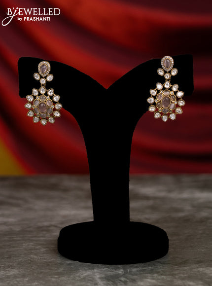 Beaded pink necklace with baby pink & kundan stones and pearl & beads hangings in victorian finish