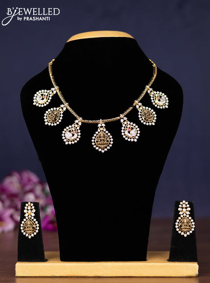 Zircon necklace lakshmi design with cz stones in gold finish