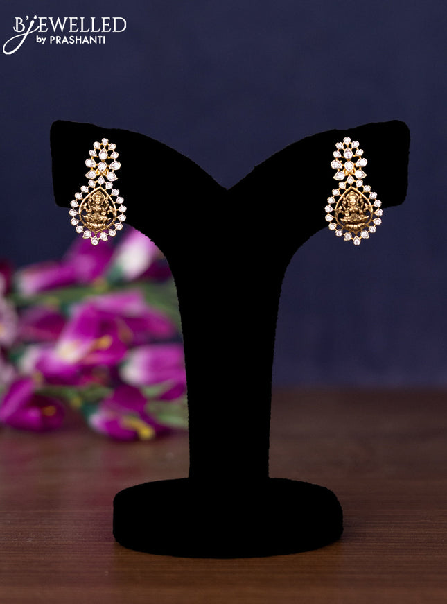 Zircon necklace lakshmi design with cz stones in gold finish