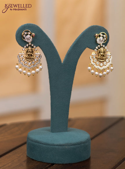 Zircon necklace lakshmi design with cz stones and pearl hangings in gold finish