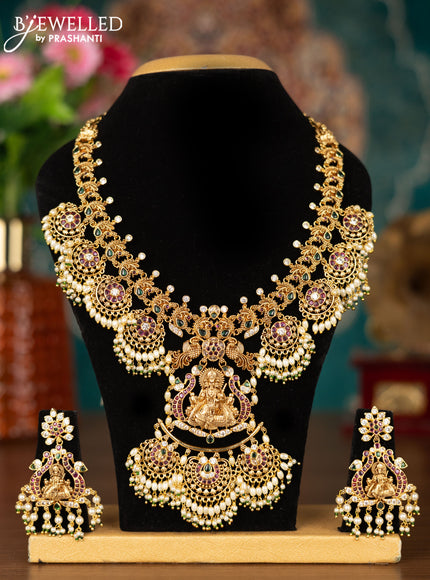 Antique guttapusalu necklace lakshmi design with kemp & cz stones and pearl hangings