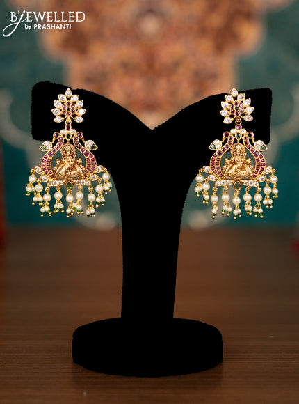 Antique guttapusalu necklace lakshmi design with kemp & cz stones and pearl hangings