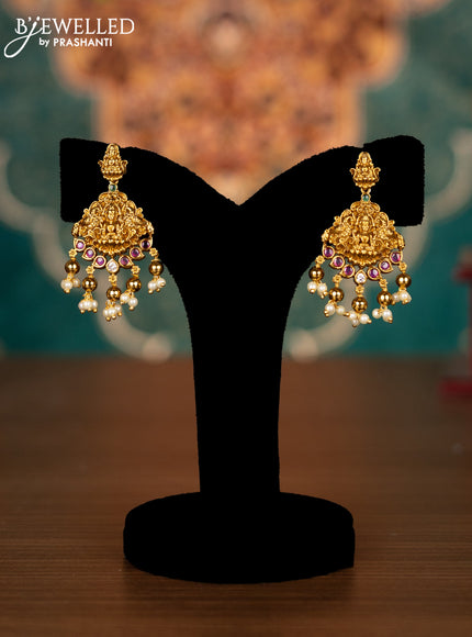 Antique guttapusalu necklace lakshmi design with kemp & cz stones and pearl & golden beads hangings