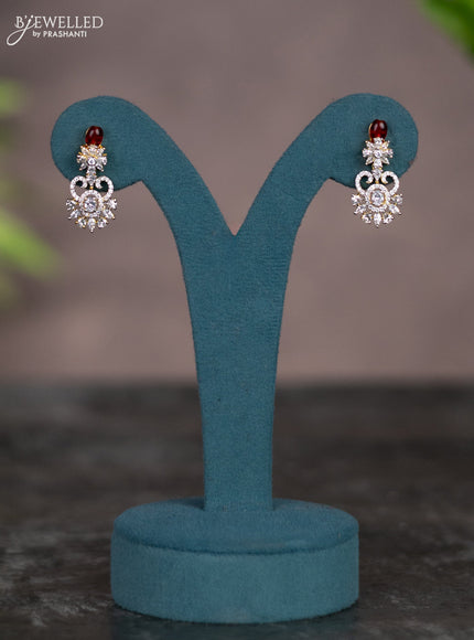 Zircon necklace with maroon beads and cz stones in gold finish