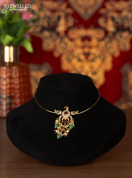 Antique ring type choker peacock pendant with kemp & cz stones and mint green beads hangings