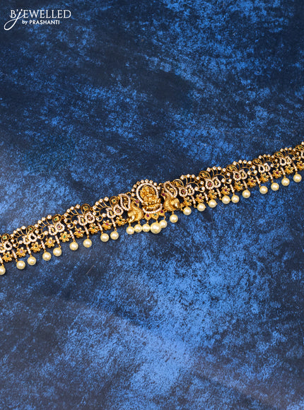 Antique hip belt lakshmi design with kemp & cz stones and pearl hangings