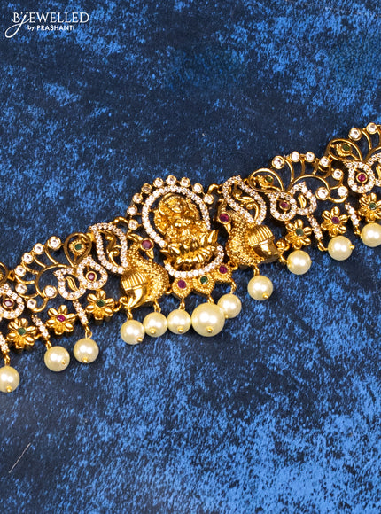 Antique hip belt lakshmi design with kemp & cz stones and pearl hangings