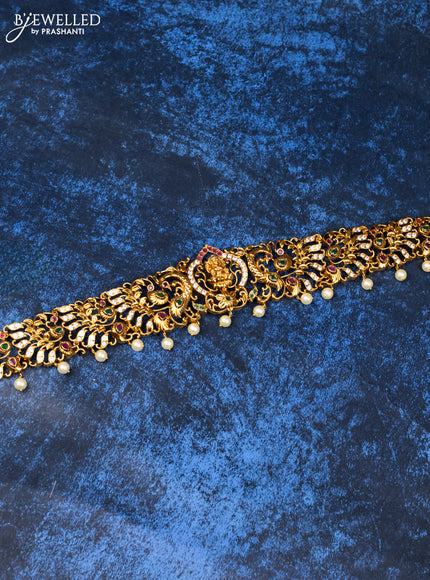 Antique hip belt lakshmi design design with kemp & cz stones and pearl hangings
