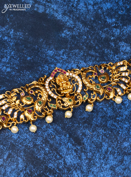 Antique hip belt lakshmi design design with kemp & cz stones and pearl hangings