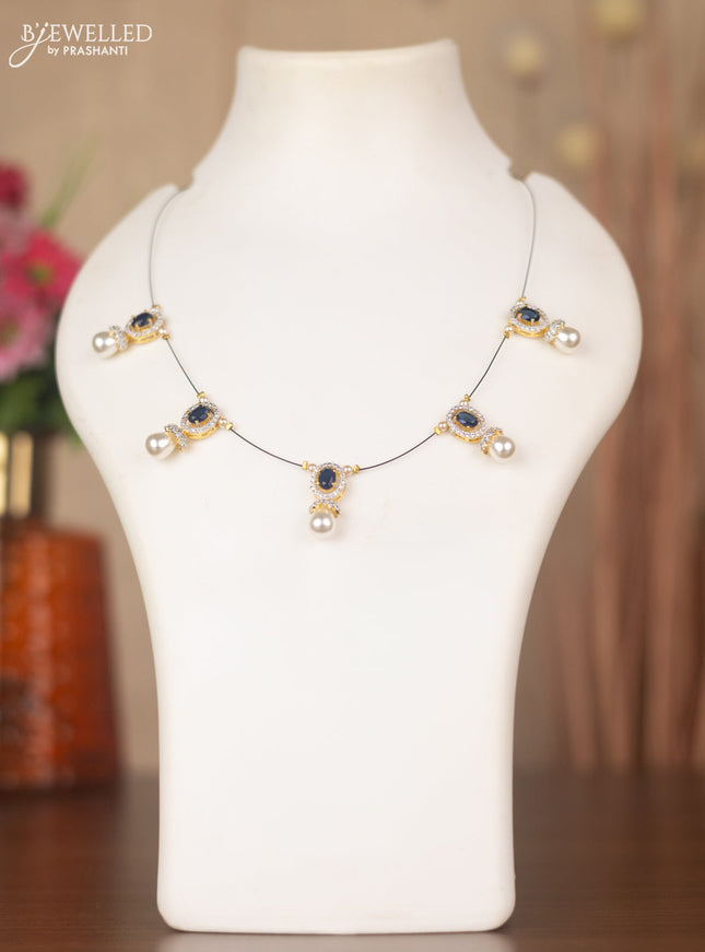 Invisible chain with sapphire & cz stones and pearls in gold finish
