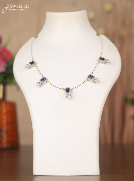 Invisible chain with sapphire & cz stones and pearls in silver finish