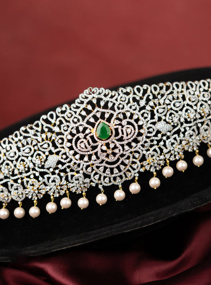 Zircon hip belt with multicolour & cz stones and pearl hangings