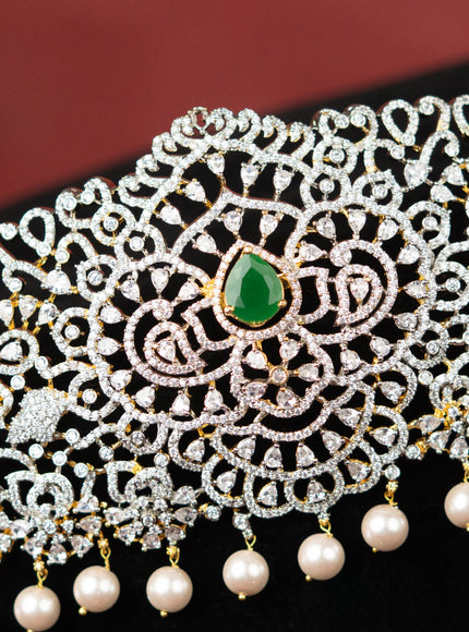 Zircon hip belt with multicolour & cz stones and pearl hangings