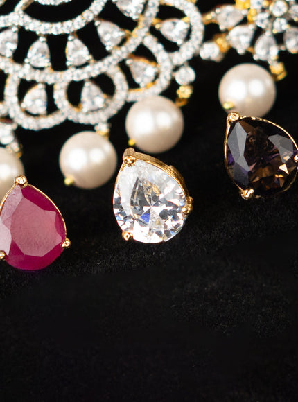 Zircon hip belt with multicolour & cz stones and pearl hangings
