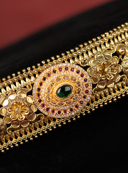 Antique self embossed hip belt peacock design with kemp and cz stones