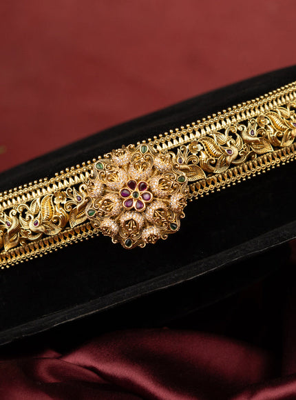Antique hip belt floral & peacock design with kemp and cz stones