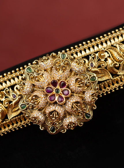 Antique hip belt floral & peacock design with kemp and cz stones