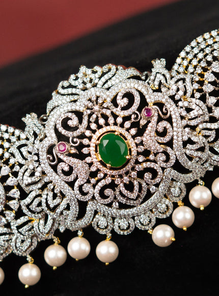 Zircon hip belt with multicolour & cz stones and pearl hangings