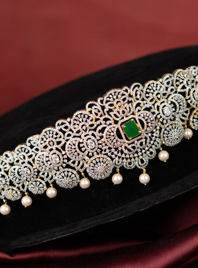 Zircon hip belt with multicolour & cz stones and pearl hangings