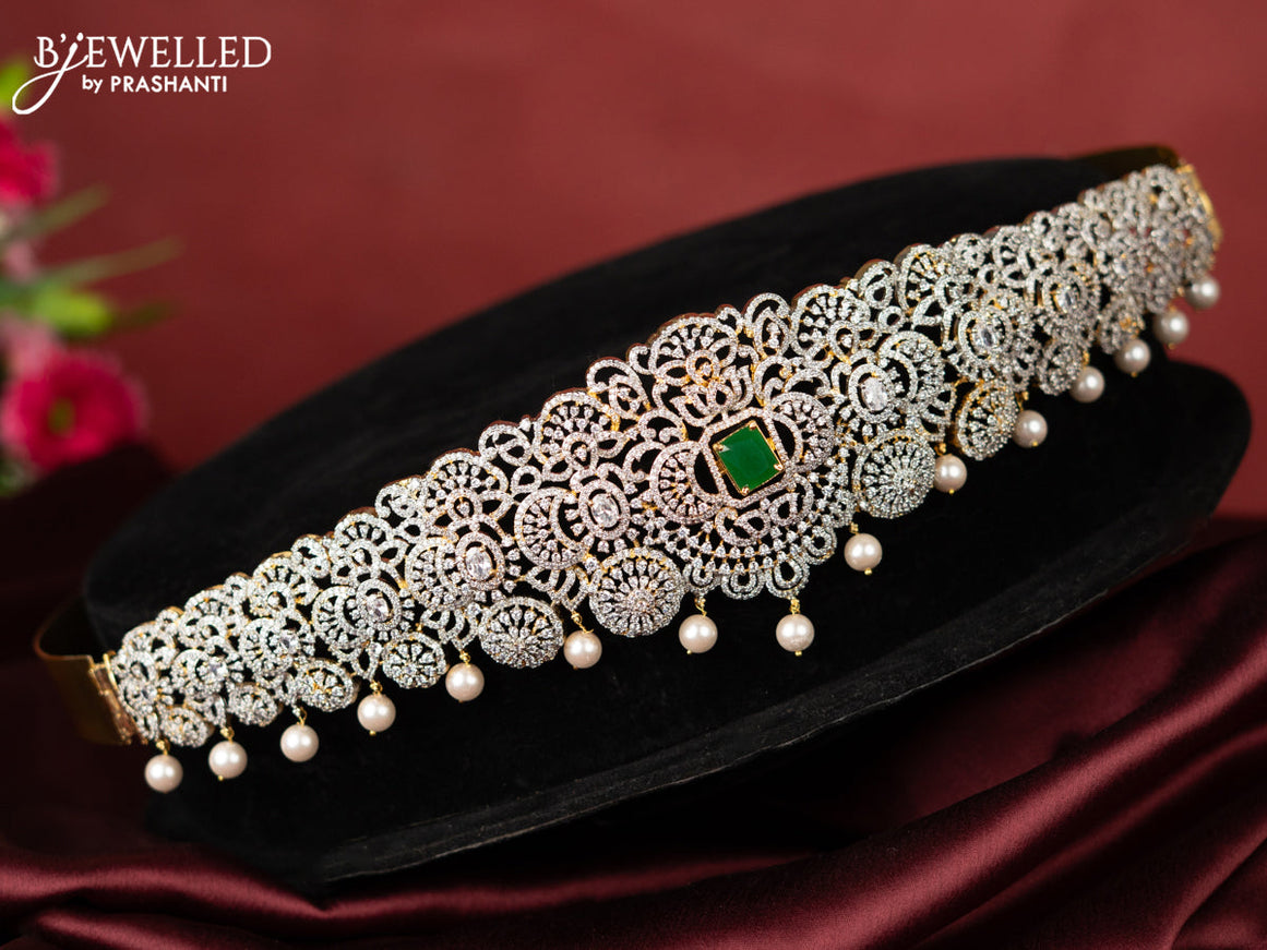 Zircon hip belt with multicolour & cz stones and pearl hangings