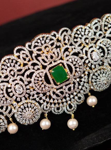 Zircon hip belt with multicolour & cz stones and pearl hangings
