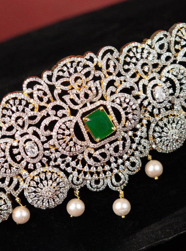 Zircon hip belt with multicolour & cz stones and pearl hangings