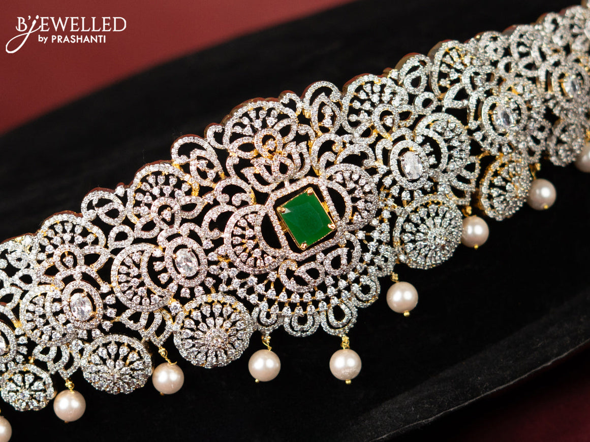 Zircon hip belt with multicolour & cz stones and pearl hangings