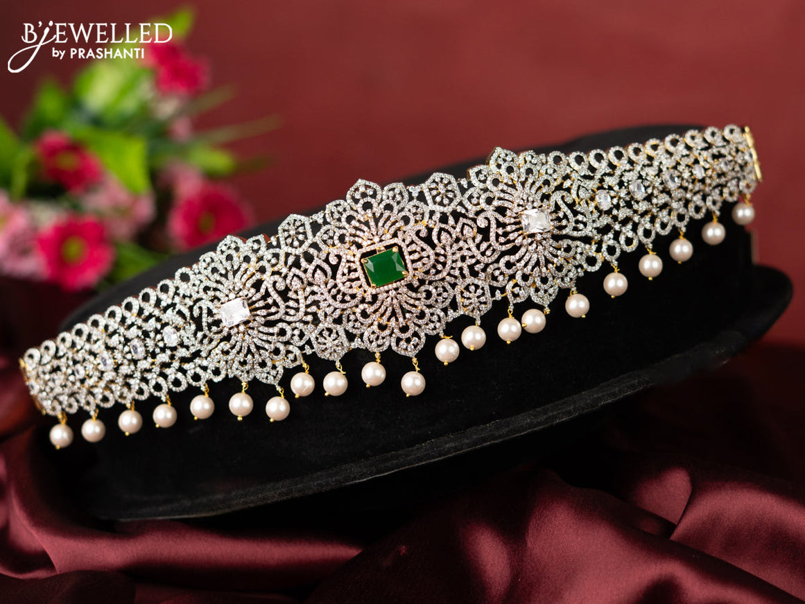 Zircon hip belt with multicolour & cz stones and pearl hangings