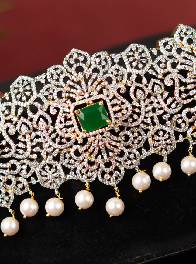 Zircon hip belt with multicolour & cz stones and pearl hangings