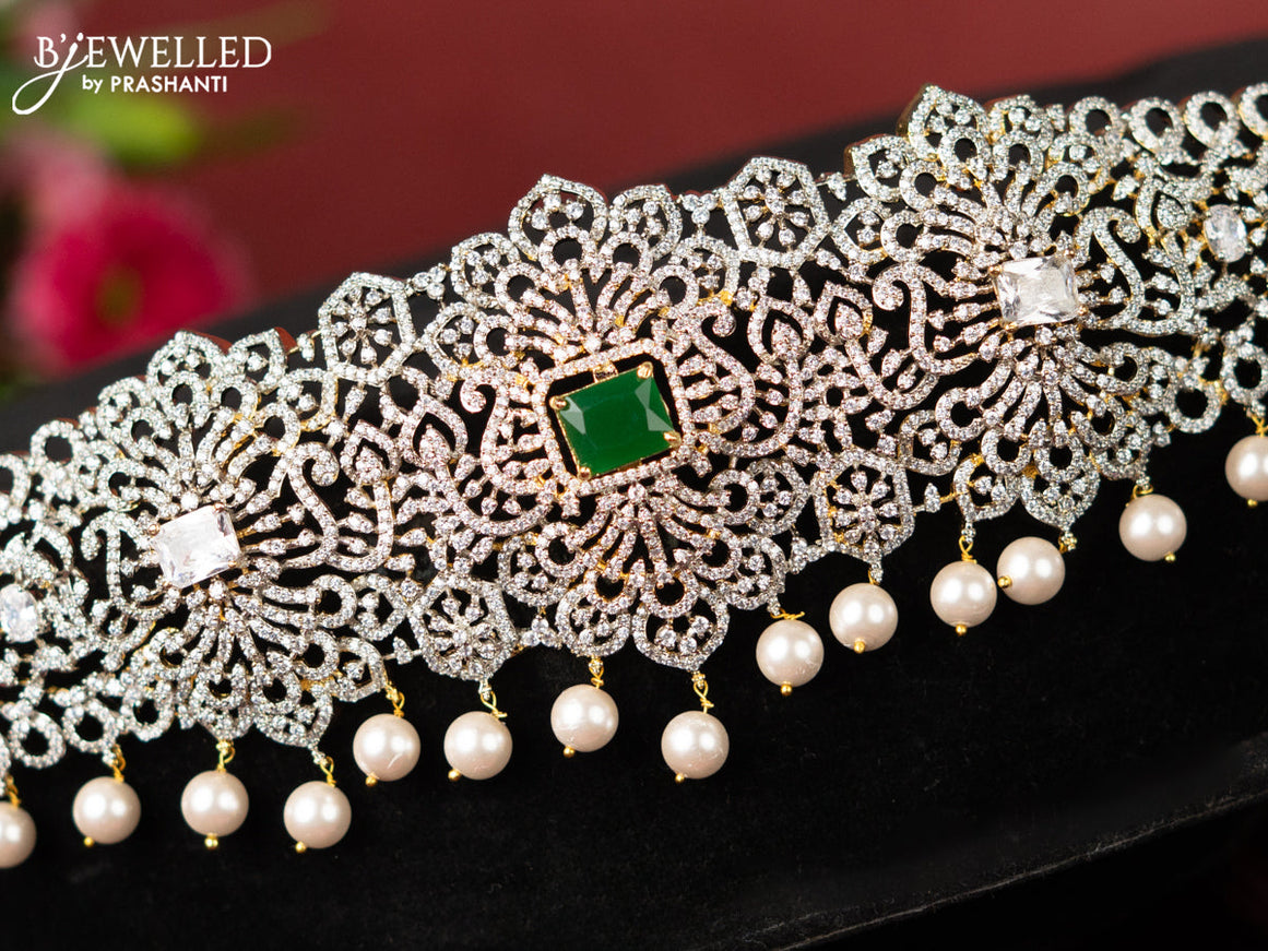 Zircon hip belt with multicolour & cz stones and pearl hangings