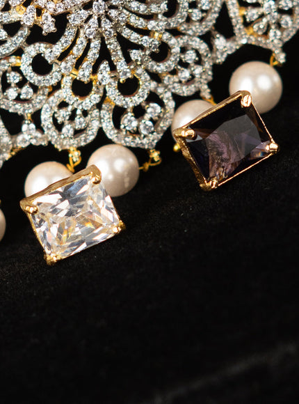 Zircon hip belt with multicolour & cz stones and pearl hangings