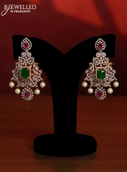 Zircon pink beads bridal set with kemp & cz stones and pearl hangings