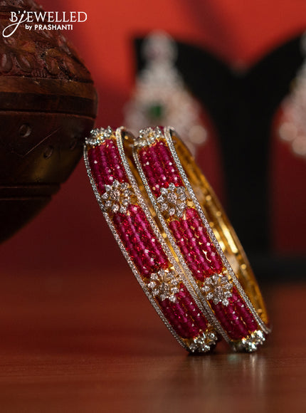 Zircon pink beads bridal set with kemp & cz stones and pearl hangings