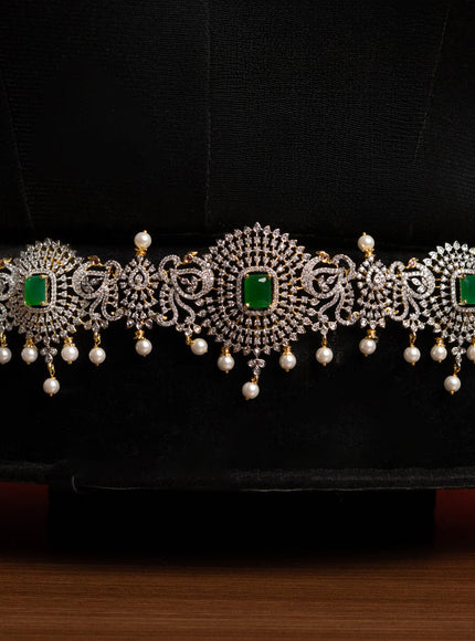 Zircon bridal set removable pendant with emerald & cz stones and pearl hangings